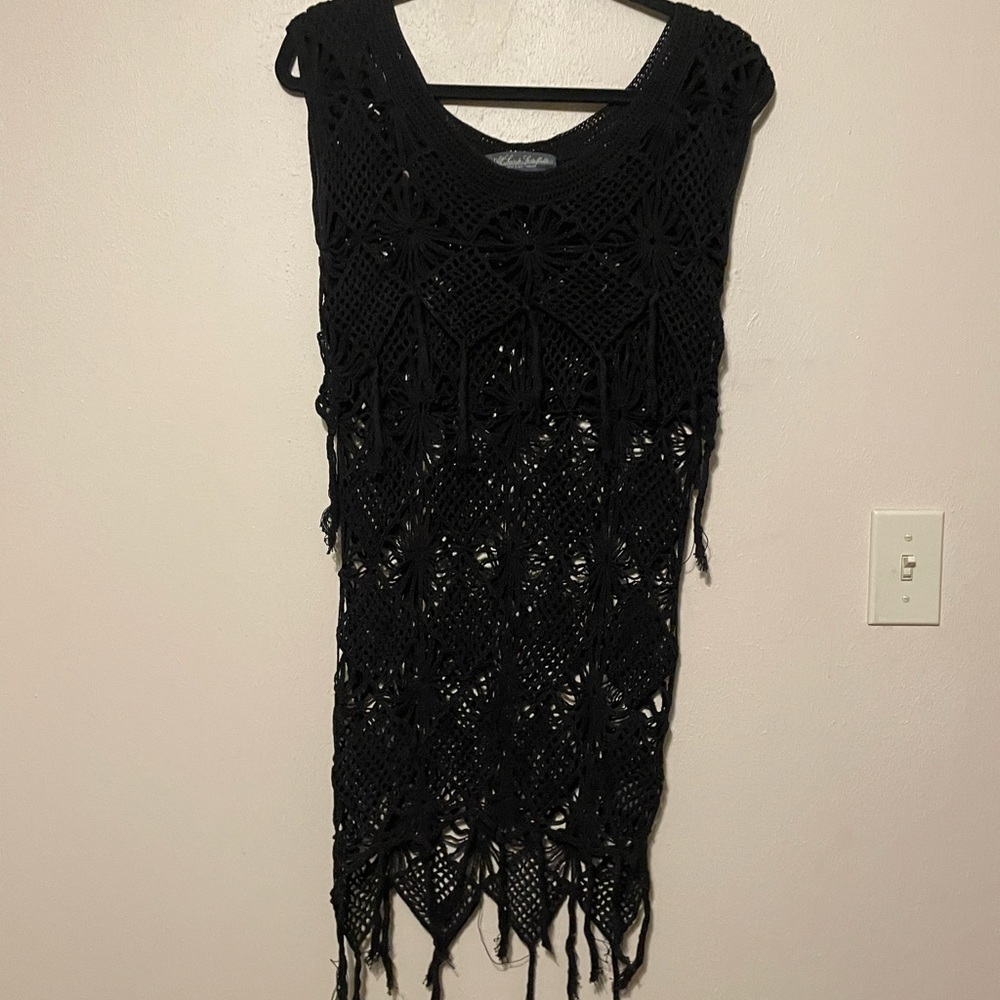 All Saints Spiritual Field Carolina Vintage Black Crochet Coverup Size 8